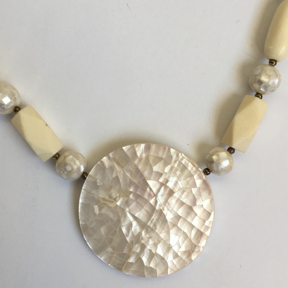 Vintage Boho Statement Necklace with Iridescent Disk - Picture 2 of 8